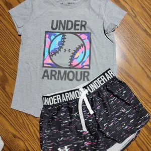 Girls size small Under Armour softball outfit. Shirt and short set